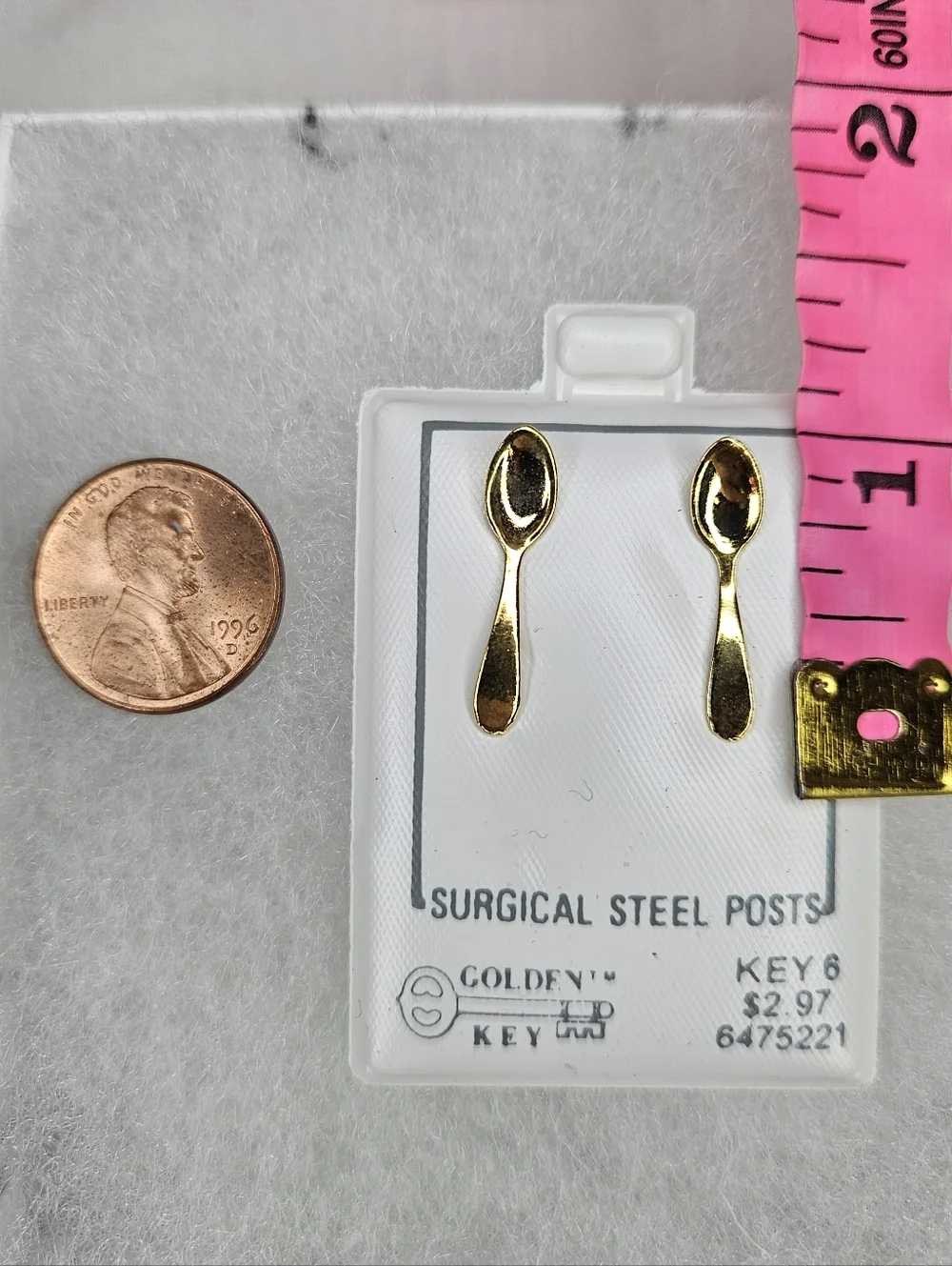 Vintage Golden Key Gold Spoon Stud Earrings – Surgical Steel Posts NWT - Picture 10 of 10